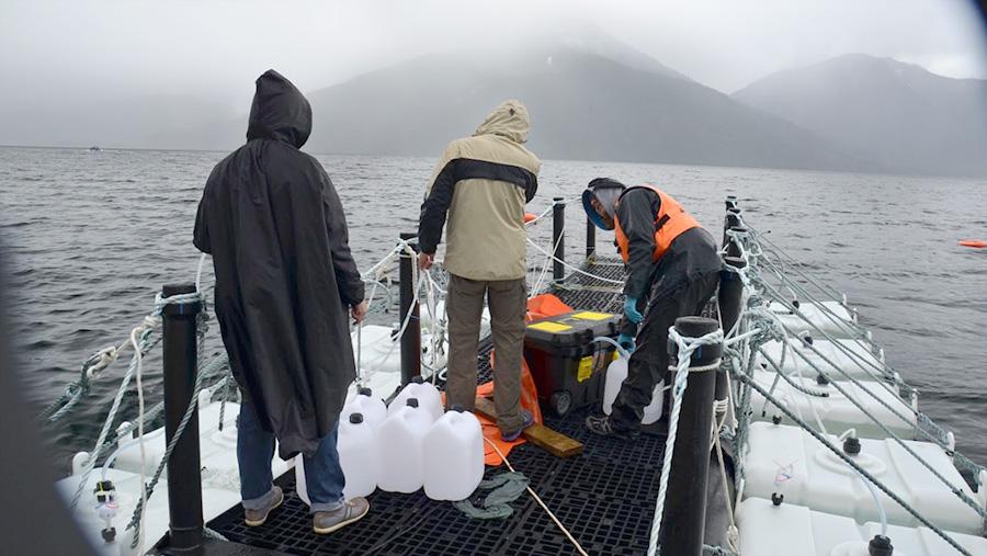 Three researchers on a boat. Photo